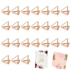 【在庫セール】メモホルダー 文房具カードスタンド 三角形 フォトス 金属三角クリップ 結婚式 メモクリップスタンド 誕生日 便箋クリップ パーティー用メタルメモホルダー 24個セット （ローズゴールド） メモスタンド