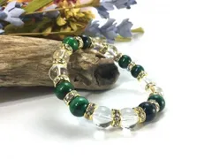 グリーンタイガーアイ&水晶 パワーストーン ブレスレット 10mm （ゴールド）メンズ・レディース 男性・女性 数珠ブレス 開運  [3]