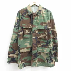 L/古着 長袖 ミリタリー ジャケット メンズ 90s コンバット リップストップ ウッドランドカモ 緑 グリーン 迷彩 24jan12 中古 アウター フ