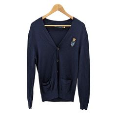 POLO RALPH LAUREN ポロラルフローレン カーディガン カシミヤ混 ネイビー サイズS ポロベア 刺繍 ポケット