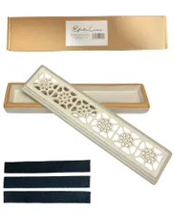 お香立て 【風水 金運 】横置き ふた付き 安全 おしゃれ シンプル インテリア 飛び散らない 香立 香炉 香皿 灰が飛ばない 陶器 インセンスホルダー (オフホワイト) [オフホワイト]