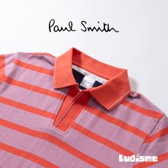 ポールスミス Paul Smith ◆新品未使用◆ ポロシャツ スキッパーポロ ボーダー オレンジ×ラベンダー 半袖 コットン 刺繍ロゴ メンズファッション メンズトップス メンズポロシャツ メンズTシャツ