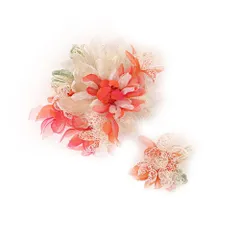 特別セール価格 髪飾り 成人式 水引 赤 振袖 前撮り 袴 花 豪華2点セット 白 オレンジ 朱色 ゴールド 大特価 レース ふわふわ No.8-0854