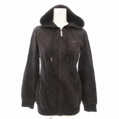 バーバリーブルーレーベル BURBERRY BLUE LABEL ジップアップ パーカー フーディー チェック柄 ロゴ刺繍 黒 ブラック 38 S ■GY14 /TZ