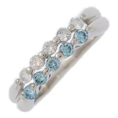 0.4ct/2連/2重 10P・ブルーダイヤモンド カラーレスダイヤモンド リング・指輪/Pt900-5.5g/8号/#48/プラチナ/プレゼント/記念日【♀】【S】【レディース】★■583013【中古】