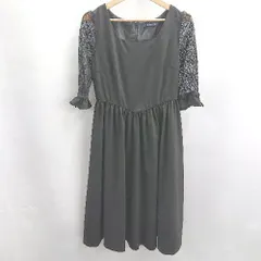 ◇ ⊂ an another angels スクエアネック 袖レース 五分袖 ひざ丈 ワンピース サイズフリー ブラック レディース E  【1412090066344】