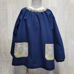 120サイズ リバティ ラセンビィコットン コスモスメドウ 長袖スモック 首パイピング