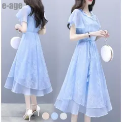 ワンピース シフォン チュール 半袖 フレア袖 レディース 膝下丈 カジュアル お呼ばれドレス 結婚式 二次会 パーティー 夏