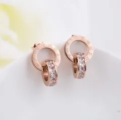 ローマ数字 ダブル リング ピアス　ピンクゴールド　ステンレス　レディース