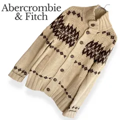 Abercrombie&Fitch アバクロビーアンドフィッチ ベージュ ノルディック柄 ショールカラー ニットカーディガン コットン100% メンズ カジュアル Mサイズ相当 アウトドア 745KZ