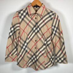 [美品] BURBERRY LONDON バーバリーロンドン シャツ ノバチェック ベージュ レディース サイズ40 (L) 大きいサイズ