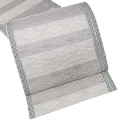 袋帯 中古 リサイクル 正絹 セミフォーマル 仕立て上がり 六通 千地泰弘 菱文 銀糸 グレー色 緑系色 多色 きもの北條 A1228-15