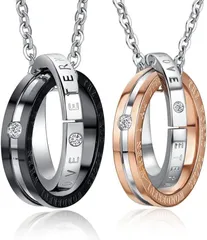 Pellforia ペアネックレス ダブルリング 永遠の愛 2個セット＆ジュエリーケース付 サージカルステンレス 高級ジルコニア メンズ レディース アレルギー対応