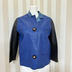 ★ MARNI マルニ 希少 レザージャケット レザー ブルー×ブラック 牛皮 レディース サイズ:38 NO136