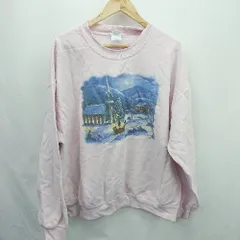 ◇ ⊇ GILDAN ギルダン クリスマスプリント 長袖 丸首オーバートレーナー サイズXL ピンク系 レディース　メンズ E  【1507160031367】