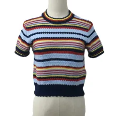 ダズリン dazzlin セーター ニット プルオーバー クルーネック ボーダー マルチカラー 半袖 F 赤 水色 レッド ライトブルー