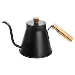 +kuRo コーヒーポット ドリップポット 900ml IH対応 直火 対応 おしゃれ ドリップ用 3～5人用 蓋付き 細口 キャンプ アウトドア (ブラック) [ブラック]