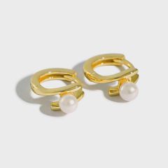 E011 ピアス イヤリング 淡水パール キャッチレス フープ キラキラ silver925 シルバー ホワイト ゴールド