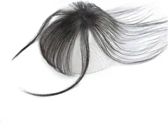 Xiaomeijiafa 前髪ウィッグ 総手植 人毛100% 3D構造つむじ付きシースルーバング ポイントウィッグエクステンション つけ毛 自然 白髪隠し かつら (ナチュラルブラック)