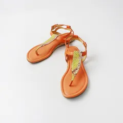 【値下げ】コールハーン COLE HAAN パイソン型押し アンクルストラップ トングサンダル 7.5B/オレンジ レザー【2400014071009】