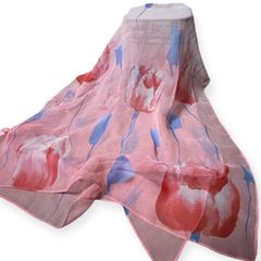 【美品】 チューリップ柄 ショール ピンク