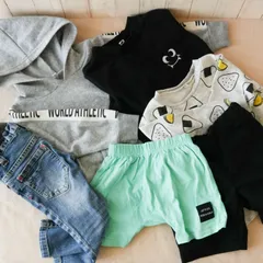 [KO]西松屋 子供服 男の子 パーカー・トレーナー・ズボン 90・95サイズ 6点 まとめ売り チャイルド 秋・冬用パーカー1点・トレーナー２点 ・ジーンズ１点・夏用ハーフパンツ２点