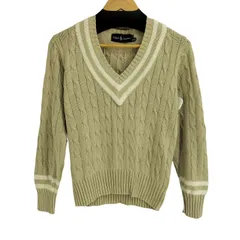 ラルフローレン RALPH LAUREN ケーブル編み Vネック チルデンニット コットン100 ニット  レディース import：L 