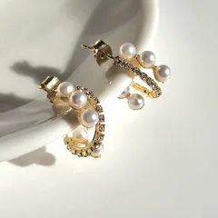 パール　ビジュー　ライン　フープピアス　ゴールド　【Gold 】  CAMELOjewelry  18K