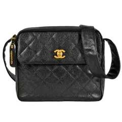シャネル CHANEL ココマーク マトラッセ チェーン ショルダーバッグ キャビアスキン ブラック ゴールド金具【中古】