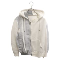 Sacai (サカイ) 19SS Sweat Zip Hoodie 異素材切替 ドッキング スウェット ジップアップパーカー 19-01955M ホワイト/グレー