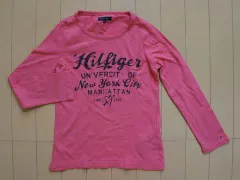 【中古】 ユーズド トミーヒルフィガー tommy hilfiger 約 120cm 長袖 Tシャツ ロンt カットソー ピンク 綿100% ★3 キッズ 子供服 女の子 ガールズ 女児 アウトレット リサイクル 古着