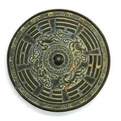 中国古美術・旧蔵珍品·古青銅器神獣図銅鏡・青銅鏡・案頭・文房置物・風水開運・大判 純銅鏡 青銅鏡 漢 走獣銅鏡 梵文古文銅 神獣 中国 銅器 青銅彫