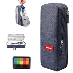 BuukBaag 筆箱 シンプル ペンケース おしゃれ ふでばこ 大容量 ぺんけーす かわいい 立つ文具 付箋付き 男の子 女の子 小学生 中学生 高校生 人気 (ネイビー)