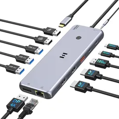 Selore USB C ドッキングステーション 3画面出力【ワンタッチで画面切替可能】【13 in 1】type c ドッキングステーション hdmi 2つ出力 長持ちアルミ製 usbハブ トリプルディスプレイ対応 【USB-C PD 10Gbps データ 
