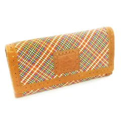 ヴィヴィアンウエストウッド Vivienne Westwood 長財布 ロングウォレット 二つ折り 小銭入れあり タータンチェック レザー 革 パンチング ロゴ オレンジ /CK7 ■GY18