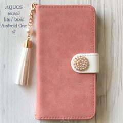 AQUOS sense3/3lite 手帳型★スエード調 ピンク パール