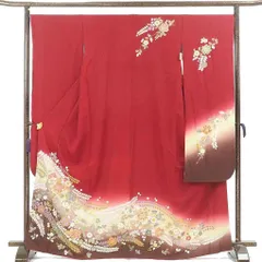 振袖 身丈168cm 裄68cm 前幅25cm 後幅30.5cm 袖丈114cm 袖幅34cm レディース 袷 辻ヶ花 裄長 裄Lサイズ 秋冬春用 正絹（シルク）レッド トールサイズ 美品 リメイク リユース リサイクル【呉服のきくや】