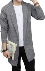 Gosfang(ゴスファング) カーディガン メンズ ジャケット 長袖 ロングカーディガン 上着 前開き 大人 シンプル(グレー,  XL)