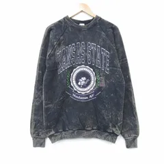 M/古着 フルーツオブザルーム 長袖 スウェット メンズ 90s カンザス カレッジ ラグラン クルーネック 黒他 ブラック ブリーチ加工 25oct01 