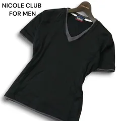 NICOLE CLUB FOR MEN ニコルクラブ フォーメン レイヤード風★ ストレッチ 半袖 V リブ カットソー Tシャツ Sz.46 メンズ 黒