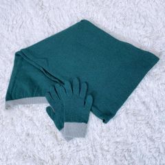 【10802】IL GUFO イル グッフォ マフラー 手袋 グリーン シンプル セット 子供服 冬物 てぶくろ 寒さ対策 緑 グレー アウトドア シンプル