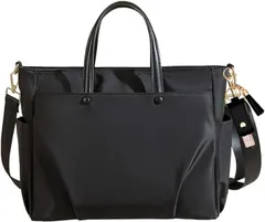 CARRY ALL BEFORE ONE ビジネスバッグ レディース トートバッグ A4 15～16インチPC対応 2way ショルダーベルト取り外し可 外ポケット付き 軽量 大容量 撥水・耐傷(ブラック,  M)