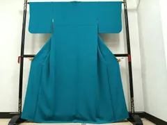 ほぼ美品　花井幸子　振袖　色無地　飾り紋入り　シンプルな縮緬　正絹　濃浅葱色 銀座【B-4179】花井幸子監修 絽縮緬地 訪問着 黒色 波に萩の図