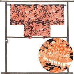 羽織 羽織丈72cm 裄62cm 袖丈48cm 袖幅33cm レディース 袷 花柄 裄Sサイズ 秋冬春用 正絹（シルク）ブラック 美品 リメイク リユース リサイクル【呉服のきくや】