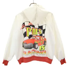 OLD オールド 90s サンダーバード レーシング バックプリント ジップアップ フーデット ジャケット ホワイト レディース 古着
