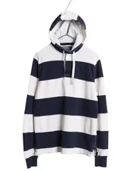 【お得なクーポン配布中!】 00s ポロ ラルフローレン フード付き ボーダー 鹿の子 ポロシャツ メンズ S / 古着 オールド 長袖シャツ プルオーバー ラガーシャツ タイプ