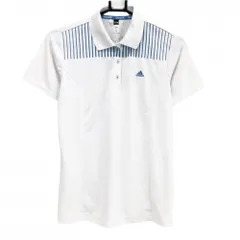 アディダス 半袖ポロシャツ 白×ライトブルー 肩ストライプ climachill レディース L/G ゴルフウェア adidas