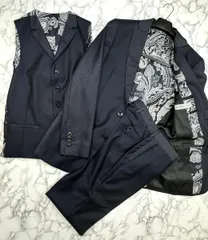 【美品】 ETRO （エトロ） ｾｯﾄｱｯﾌﾟ ｽｰﾂ 3ﾋﾟｰｽ スリーピース ジャケット ﾊﾟﾝﾂ ベスト ｾｯﾄｱｯﾌﾟ 44 ネイビーのサムネイル