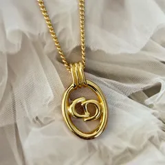 【美品】クリスチャンディオール ネックレス ディオール ロゴオーバル GPメッキ ゴールド アクセサリー Christian Dior Logo Vintage Necklace Gold Accessories 22276