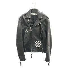 OFF-WHITE (オフホワイト) 16AW BRUSH DIAGONAL LEATHER JACKET ブラッシュ ダイアゴナル レザーダブルライダースジャケット ブラック/ホワイトのサムネイル